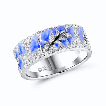 Niebieski Biały kwiat epoksydowa pierścień i kolczyki zestawy dla kobiet z sześcienny cyrkonu partia ślubne zestawy biżuterii biżuteria moda prezent