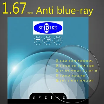 SPEIKE HIGHQUALITY LENSES 1.67 MR Anti blue-Ray lenses hyperopic myopia UV protect scratch resistant resin aspheric lenses