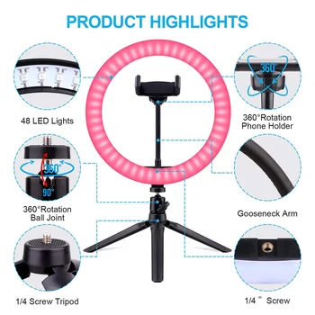 LED Ring RGB light with Tripod Stand bluetooth Remote Control USB Selfie Ringlight studio light For Youtube Make Up TikTok Live