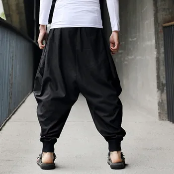 FeiTong spodnie dresowe dla mężczyzn spodnie bawełniane, lniane festiwalowe luźne proste spodnie retro cygańskie spodnie wojskowe spodnie