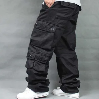 Ciepła polarowa podszewka spodnie-cargo dla mężczyzn dorywczo bawełniane temat luźne proste spodnie kieszonkowe hip-hop ulica odzież biegacze spodnie