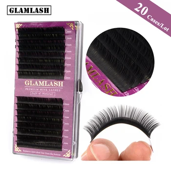 GLAMLASH 20 Cases/Lot 16Rows Premium Faux Mink Eyelash Extension Lovely Korean Pbt Lashes Extension Maquiagem Cilios Makeup
