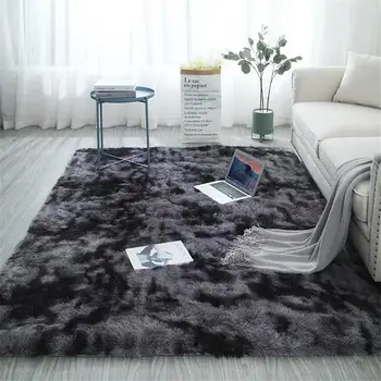 17 dywan z długim włosiem krawat nakładanie gradientu puszysty dywan fuzzy sypialnia nowoczesny Nodic styl stolik dywanik szary-140x200 cm