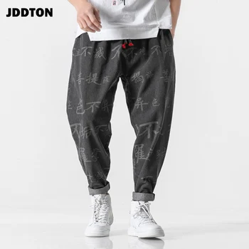 JDDTON nowe męskie spodnie chiński List drukowania dżinsy chiński styl męski casual jeansy Джоггер spodnie lato czarny niebieski JE135