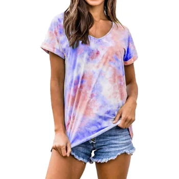DropShip Womens Print Tshirts Summer 2020 New Tie-dye Printing Short T-Shirt Big Size 4XL 5XL temat dorywczo szczyty Camiseta Mujer