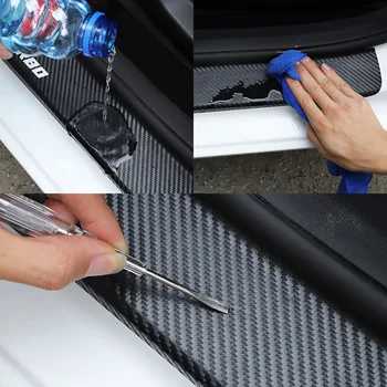 4 szt samochodowy próg ochraniacz skóra włókna węglowego winylowe naklejki akcesoria samochodowe do Chevrolet Cruze T samochodowa naklejka
