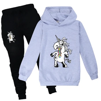 Modne sprzedaży zombie Unicorn chłopcy jesienna odzież sweter z kapturem z długim rękawem dziewczyny topy i spodnie butik zestawy odzież Dziecięca