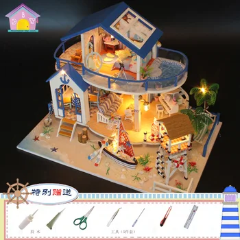 Miniaturowy DIY dom dla Lalek drewniany miniaturowy osłonę domki dla lalek meble zestaw ręcznie robione zabawki dla dzieci dziewczyna prezent legenda morze