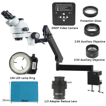 3.5 X-90X Артикулирующий dźwignia słup zacisk zoom Simul ogniskowa Тринокулярный stereo mikroskop + 34MP kamera do zastosowań przemysłowych pcb