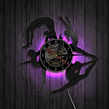 Gimnastyka gracz sylwetka cień zegar ścienny twórczy płyta Winylowa Zegar ścienny art decor dziewczyna Akrobacji 3D zegar ścienny