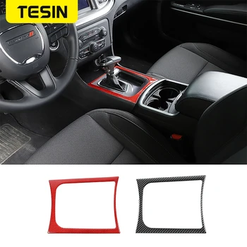 TESIN Interior Moldings Car Gear Panel Decorative Cover Stickers Carbon Fiber Sticker For Dodge Charger+ akcesoria