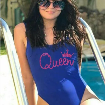 Party Queen &Zabić Swimwear Glitter Hot Pink Printing Style One Piece Swimsuit Women Bathing wear kąpielowy