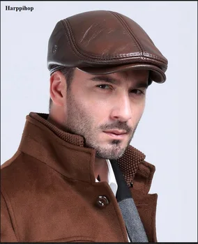 Męskie gwint skórzana kapelusz zimowe, berety męska ciepła czapka ochronna dla uszu skóra naturalna tato kapelusz hurtownia wypoczynek kości
