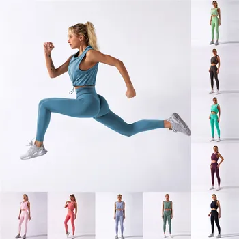 10 kolorów joga zestaw damski dres bezszwowe legginsy do fitnessu sal crop top kamizelka kostium treningu odzież sportowa Spodnie z wysokim stanem