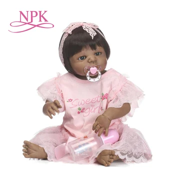NPK56CM pełna silikonowy symulacja córeczka z czarną skórą bebe boneca silikonowe odrodzone dzieci lalek Afrincan amerykańska lalka