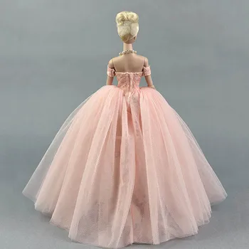 Różowe Suknia Ślubna Dla Lalek Barbie Księżniczka Suknie Wieczorowe Nosi Długie Suknie Кукольная Ubrania Dla Lalek Barbie