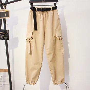 2020 jesień bawełna stałe odzież z safari styl wysokiej talii Spodnie damskie casual temat spodnie elastyczne spodnie Damskie Pantalon10656