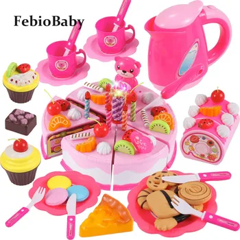 2019 DIY Handcraft Pretend Play Cutting Fruit Birthday Cake Kitchen Food Toys Toy Pink Blue Girls Gift for Children Educational