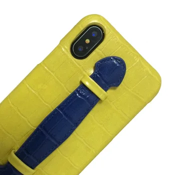 Żółty pasek ze skóry naturalnej uchwyt etui dla iPhone X XS Max 10 7 8 Plus telefon urządzony w luksusowym Krokodyl Mix Color slim slim hard case