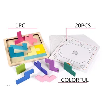 Kolorowe Drewniane Tangram Puzzle Zabawki Przedszkolne Intelektualne, Edukacyjne Zabawki Dla Dzieci