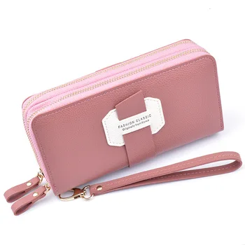 Luksusowy długi portfel damski z dużej pojemności, sztuczna skóra uchwyty telefonów damskie torebki na co dzień miękka torba damska