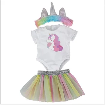 New Born Baby Doll Clothes Accessories Fit 18 inch 43cm White Unicorn Hair with Doll Girls and Boys' Clothes Suit For Baby Gift