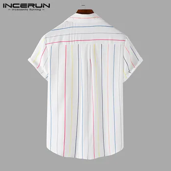 Letnia moda męska koszula w paski z krótkim rękawem oddychająca 2021 codzienne hawajskie koszule odzież uliczna Chic Camisa INCERUN S-3XL