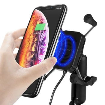 Мотоциклетный kierownica Aluminuma Alloy Grip Cell Phone Mount Holder z bezprzewodową ładowarką dla 4-6, 5 calowych telefonów komórkowych