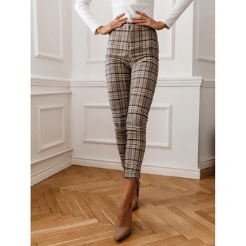 Flanelowe spodnie damskie legginsy Slim-Fit Wysoka Talia Jesień Zima brytyjski styl retro casual zamek elastyczne spodnie Damskie SJ5392C