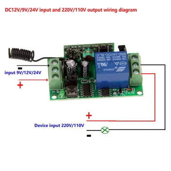 DC 9V 12V 24V 1 CH 1CH RF Wireless Remote Control Switch System,brzoskwiniowy nadajnik + odbiornik,315/433 Mhz
