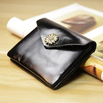 Skórzana mini portfel damski krótki skórzany portfel prawa jazdy z klamrą studencki retro męski portfel na monety torba na monety