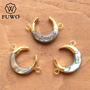 FUWO Abalone Shell Crescent złącze z 24 K złoto wypełnione moda podwójne poręcze Seashell naszyjnik biżuteria wykonanie dostawy PD557