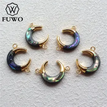 FUWO Abalone Shell Crescent złącze z 24 K złoto wypełnione moda podwójne poręcze Seashell naszyjnik biżuteria wykonanie dostawy PD557