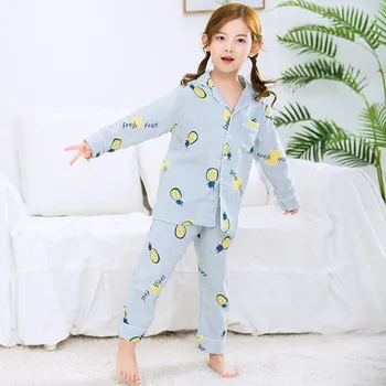 Nowa jesień pokojówka dziewczyny piżamy zestawy ananas drukowanych koreański styl odzież Dziecięca zestawy bawełna chłopcy piżamy 2szt dziecięce stroje