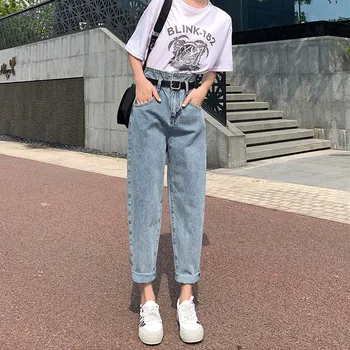 FINEWORDS Casual 2020 High Wasit Boyfriend Jeans For Women koreański styl denim spodnie Harajuku meble ubrania luźne dżinsy Femme