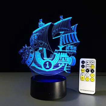 One Piece THOUSAND SUNNY 3D Led Night Light 7 Color Changing Visual Lamp One Piece Boat Colorful LED USB Acrylic Lighting Toys