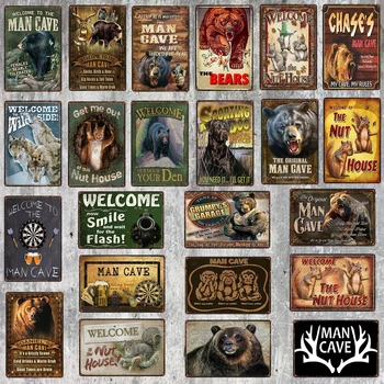 【YZFQ 】witamy w Man Cave Nut House Plaque Metal Vintage Black Bear ozdobne szyldy Wall Pub Cafe Home Shop Decor DU-7138A