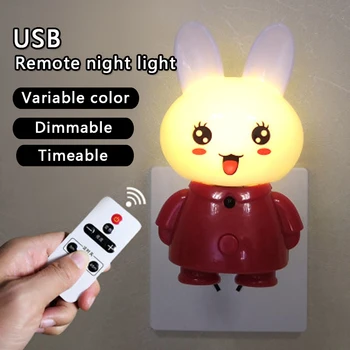 Pilot zdalnego sterowania led USB 5 w pudełko Królik Nigh lampa dla dziecka Dziecięca Sypialnia regulowana jasność Хронометражный światło