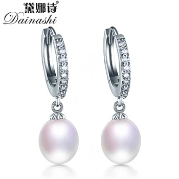Dainashi moda 925 srebro Cyrkon kolczyki kropla kolczyk w autentyczne słodkowodnych hodowane perły kolczyki drop dla kobiet