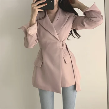 Colorfaith Nowy 2019 jesień zima Damskie kurtki biuro panie zasznurować formalne znosić elegancki jednolity różowy czarny topy JK7042