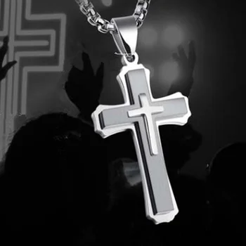 Religijny Styl Mężczyźni Wysokiej Jakości Metalu Naszyjnik Wisiorek Vintage, Jezus Krzyż Naszyjnik Łańcuch